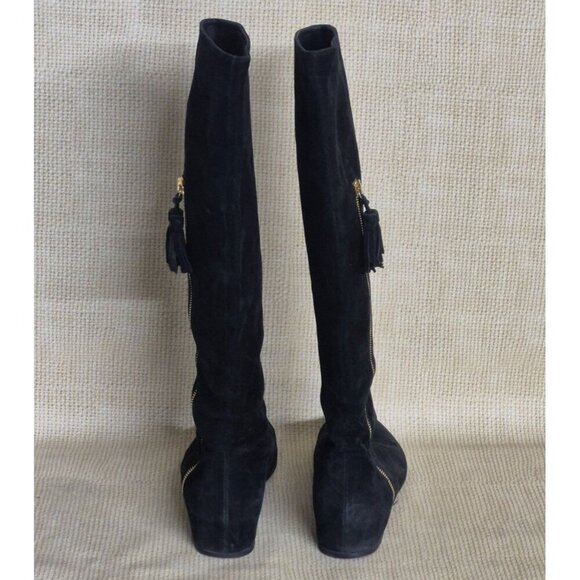 Stuart Weitzman Black Suede Leather Hidden Wedge Tall Tassel Boots Size 9 EUC - Picture 4 of 8